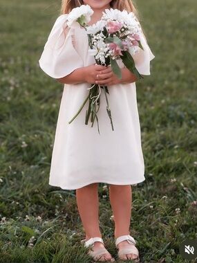 Dadati Cream Flutter Sleeve Kids Dress